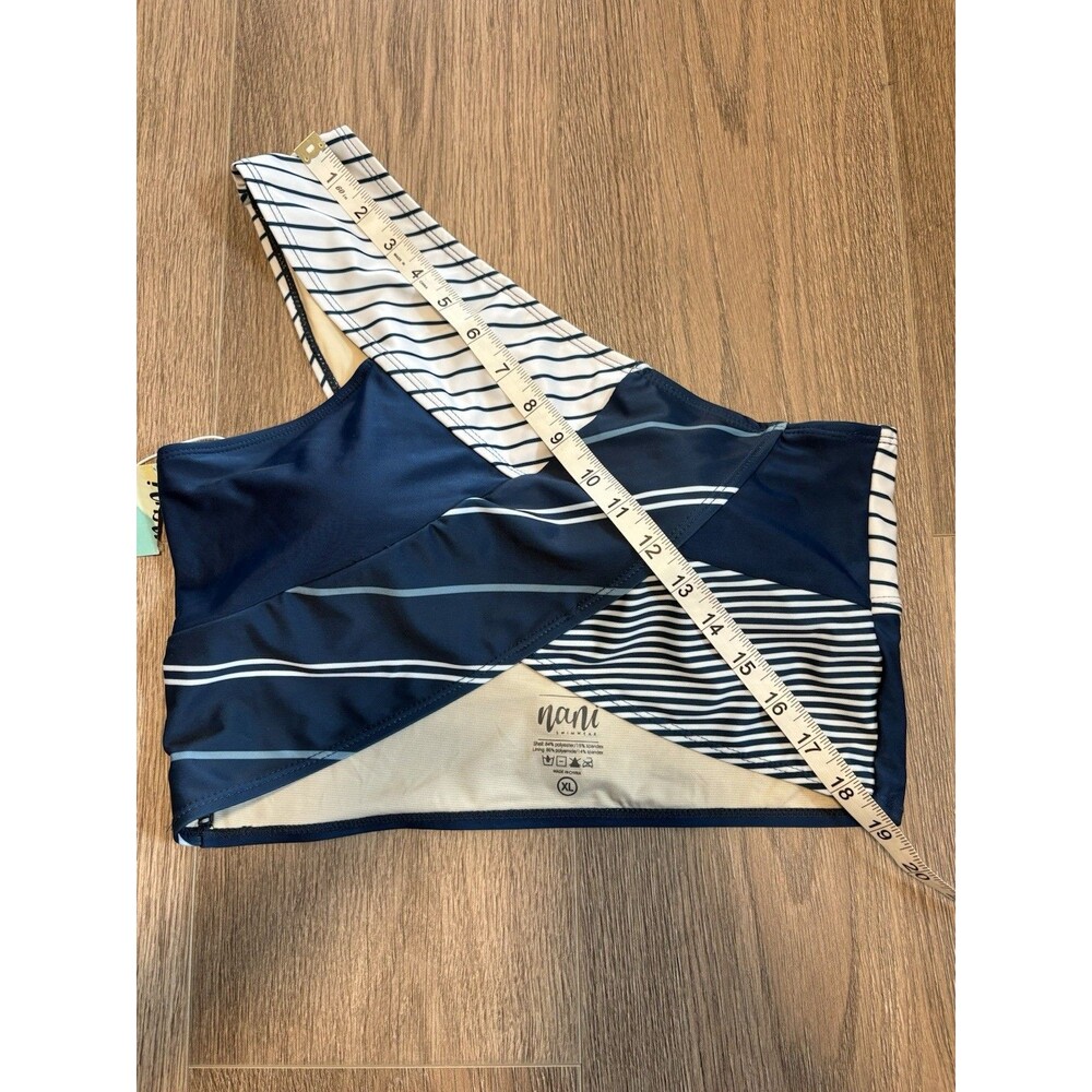 NWT NANI Swimwear Solstice Blue Patchwork Crop Bikini One Shoulder Top Sz XL - Picture 5 of 6